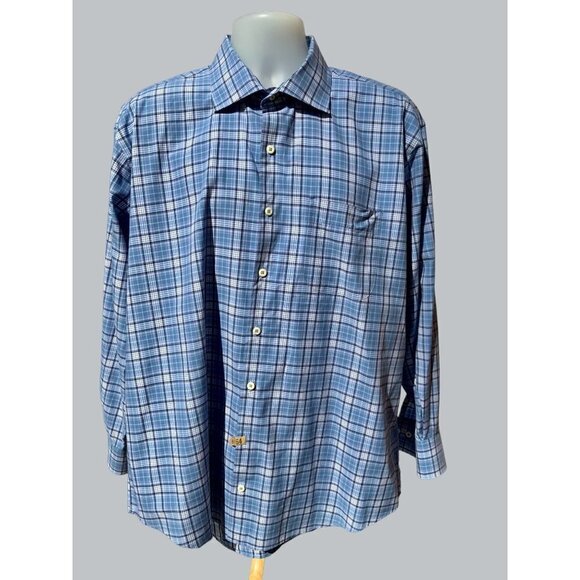 PETER MILLAR DESIGNER BLUE PLAID LONG SLEEVE CLASSIC BUTTON DOWN SHIRT SIZE XL - Picture 7 of 7